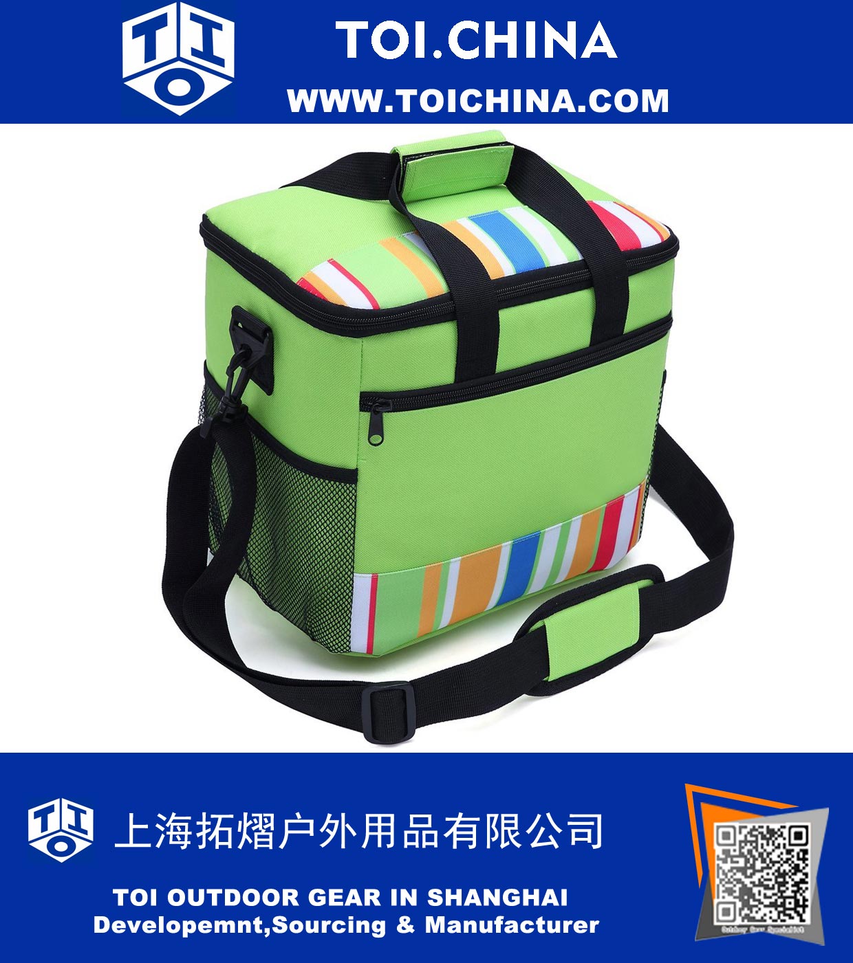 24-can Large Capacity Soft Cooler Tote Insulated Lunch Bag Green Stripe Outdoor Picnic Bag