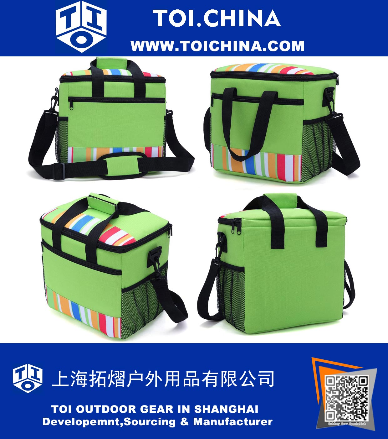 24-can Large Capacity Soft Cooler Tote Insulated Lunch Bag Green Stripe Outdoor Picnic Bag