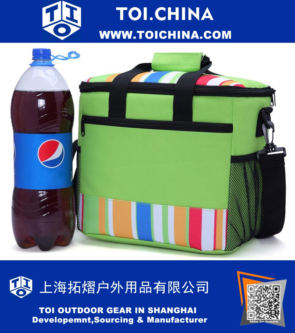 24-can Large Capacity Soft Cooler Tote Insulated Lunch Bag Green Stripe Outdoor Picnic Bag