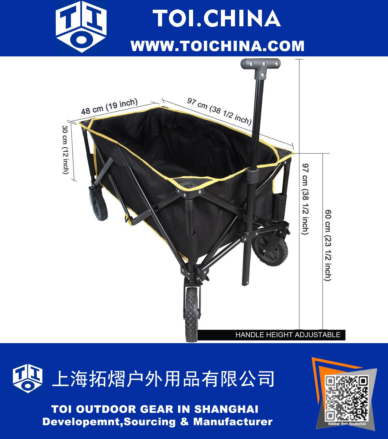Outdoor Collapsible Portable Folding Utility Wagon 5 cu. ft. Black, Great Camping Wagon, Shopping Cart, Garden Cart, Beach Cart