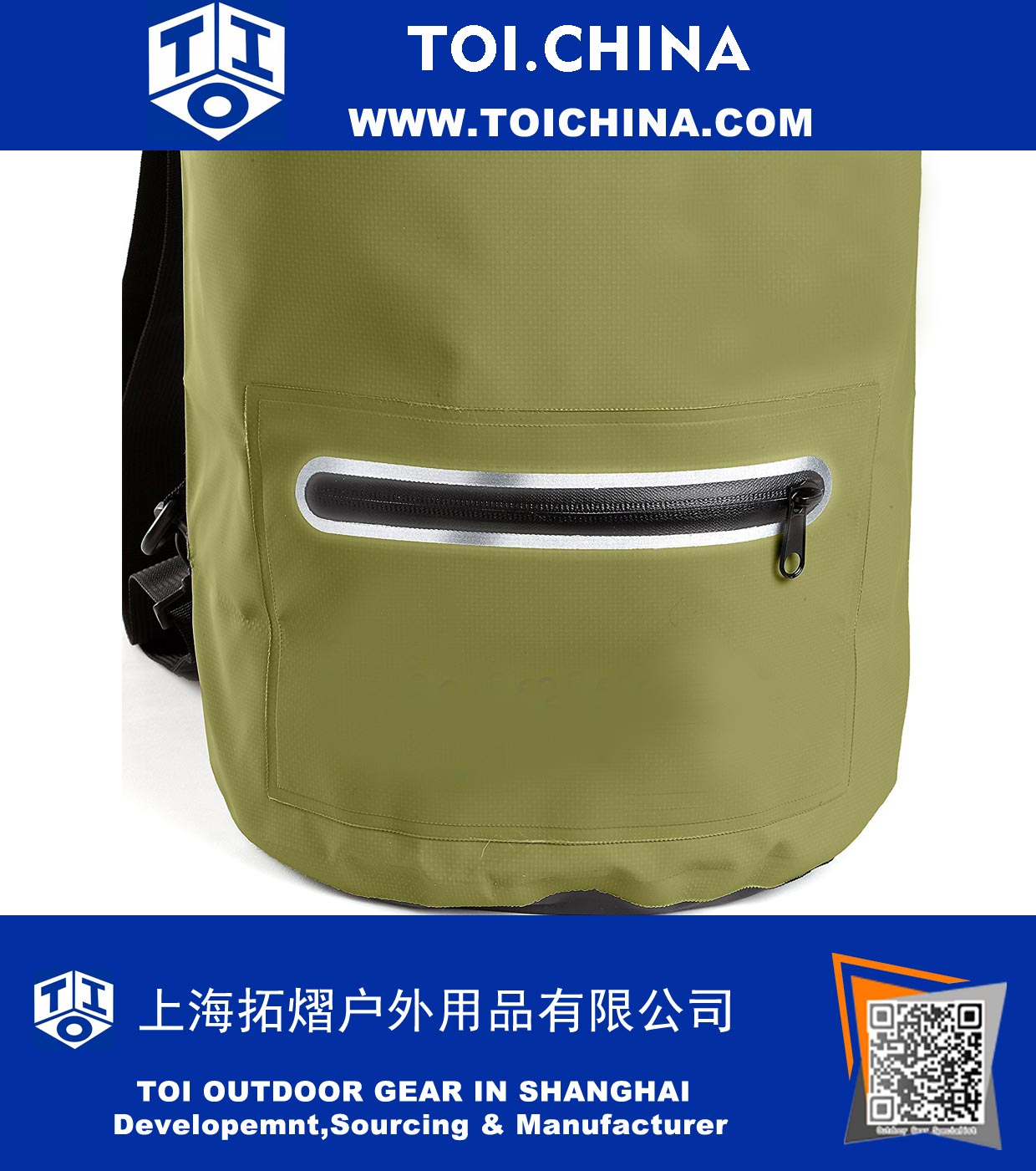 Premium Waterproof Dry Bag with Exterior Zip Pocket Shoulder Strap and Reflective Trim