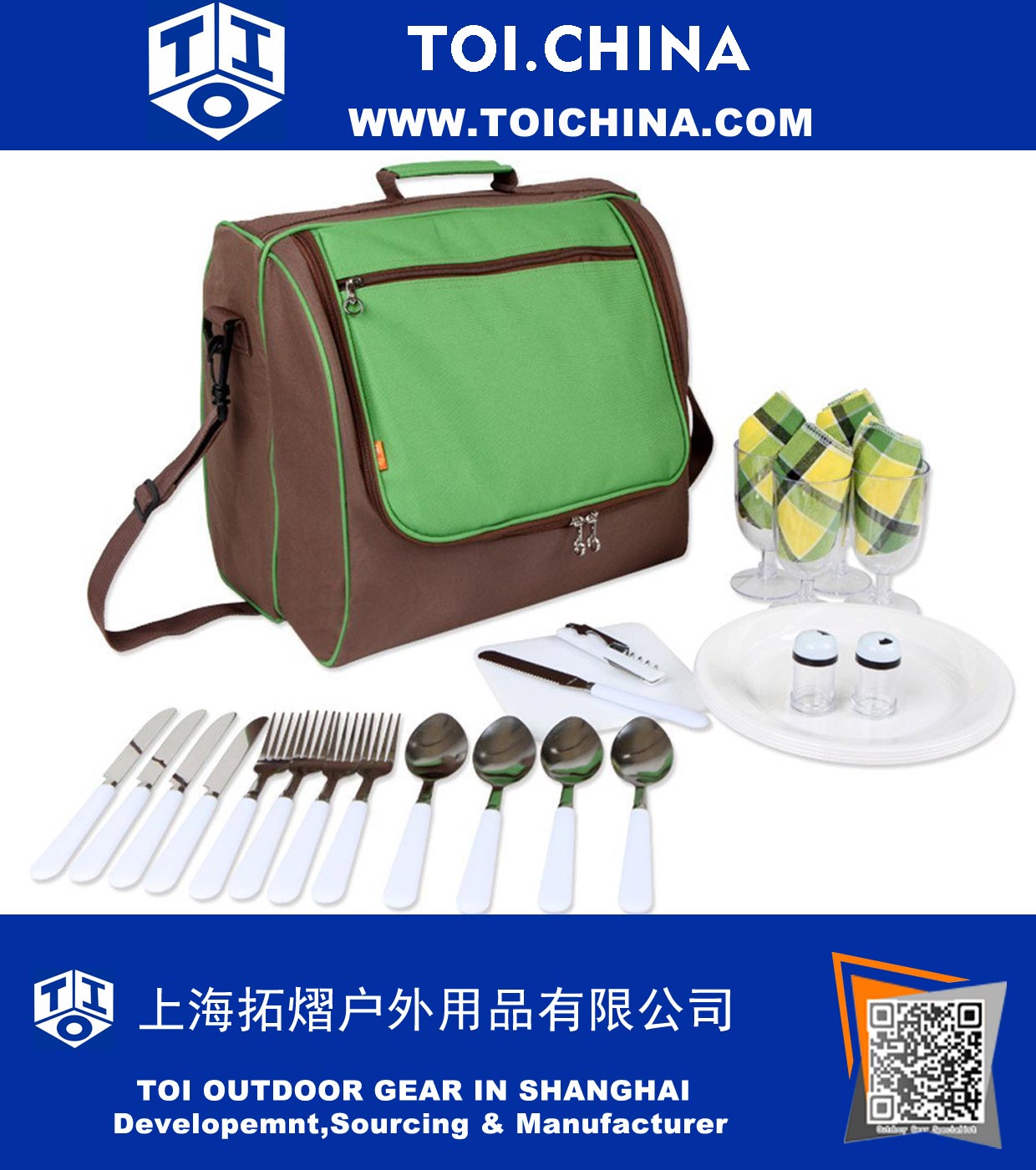 Picnic Bag - 4 Person Cutlery Set and Large Cooler Compartment - Perfect for concerts, beach, parks, hikes