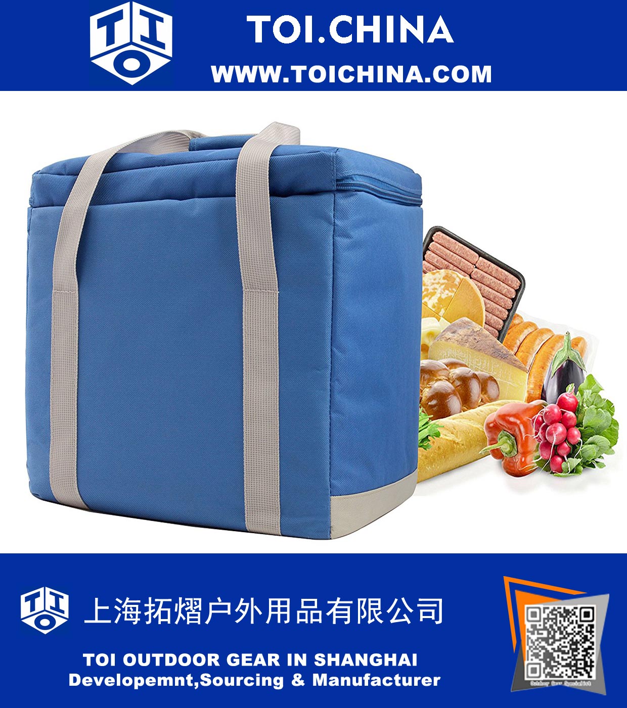 Water Proof 30 Can Large Insulated Lunch Cooler Bag Reusable Foldable Thermal Grocery Tote Bag with handle, Blue