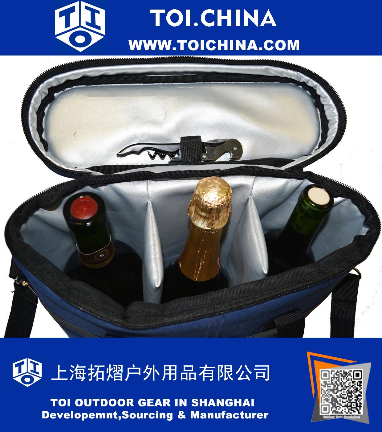 3 Bottle Wine Carrier - Travel Insulated Wine Carrying Case Tote Bag for Champagne Picnic Cooler Dark Navy