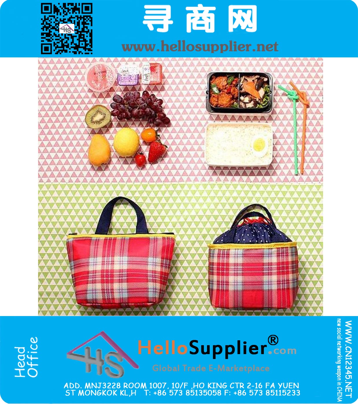 Red Plaid Insulated Lunch Bag