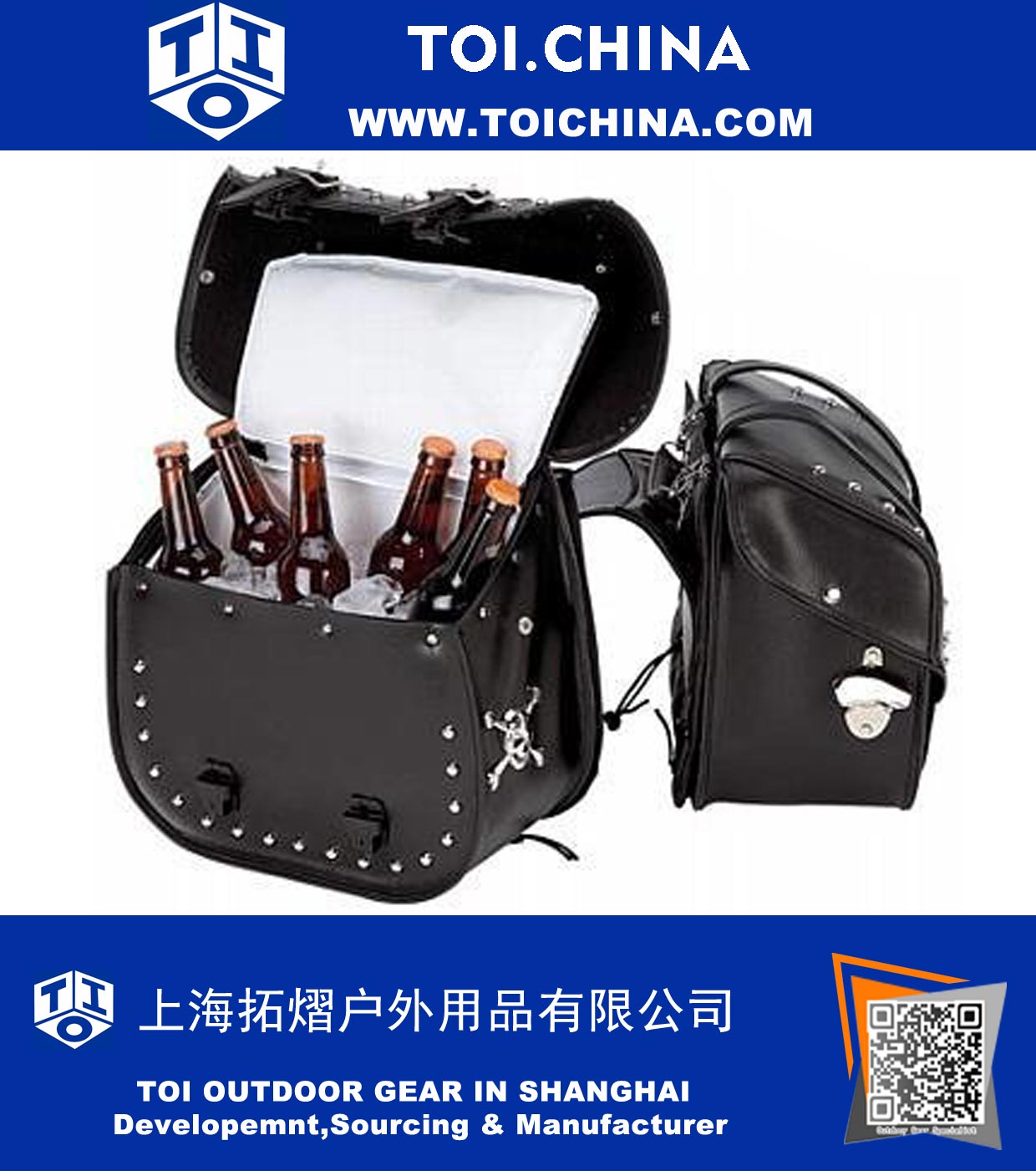 Beer Bags 4 Pieces PVC Studded Motorcycle Saddlebag Insulated Cooler Set