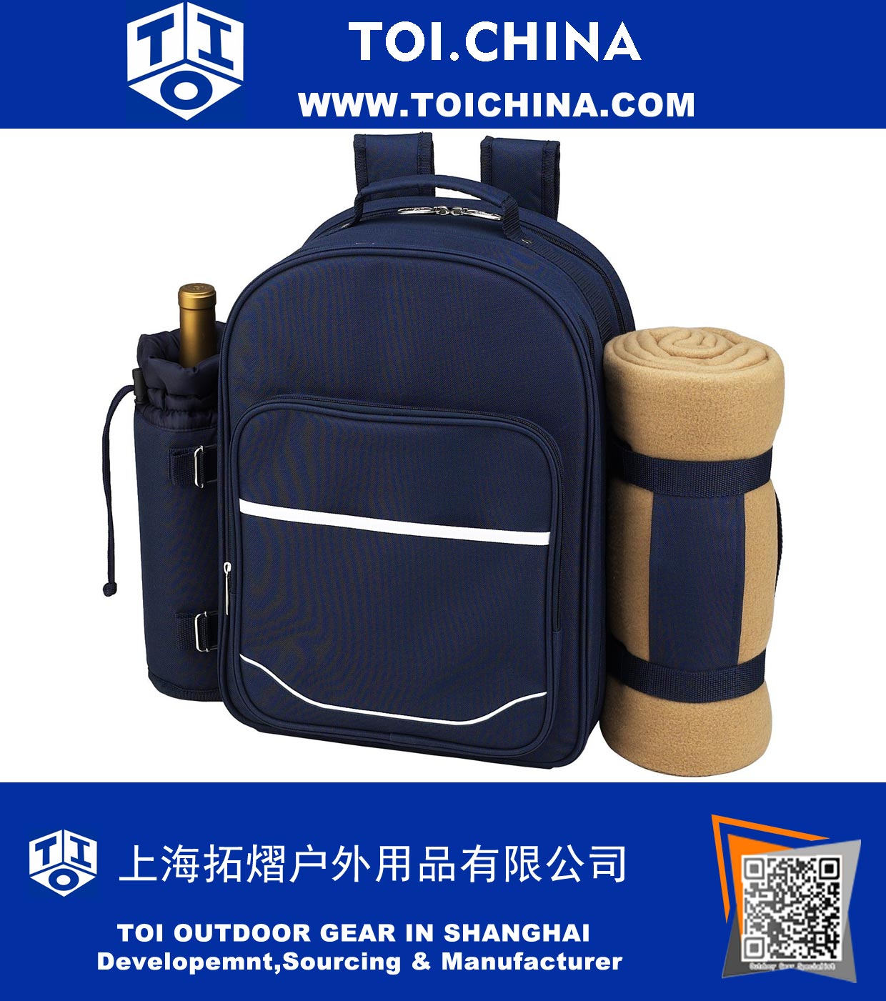 Deluxe equipado 2 pessoa piquenique mochila com refrigerador, suporte de vinho isolado & cobertor