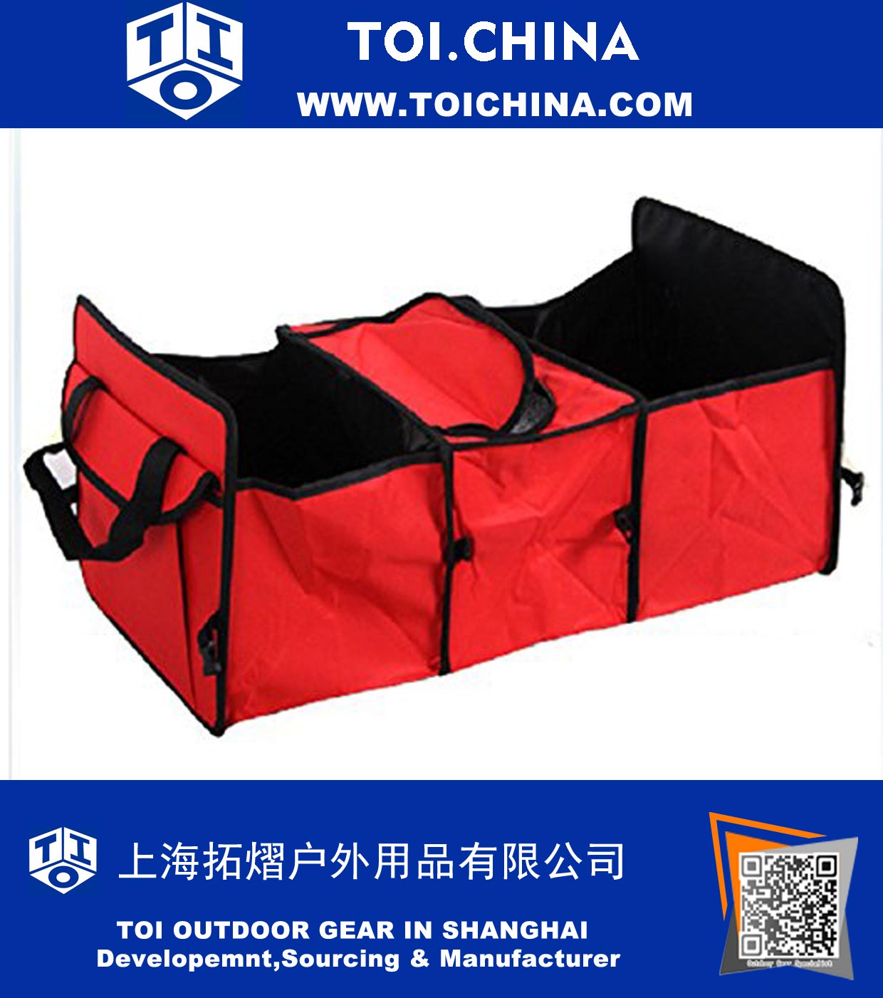 Organizador de porta-malas de carro dobrável 3-compartimento com refrigeração e isolamento para frente automática e banco traseiro