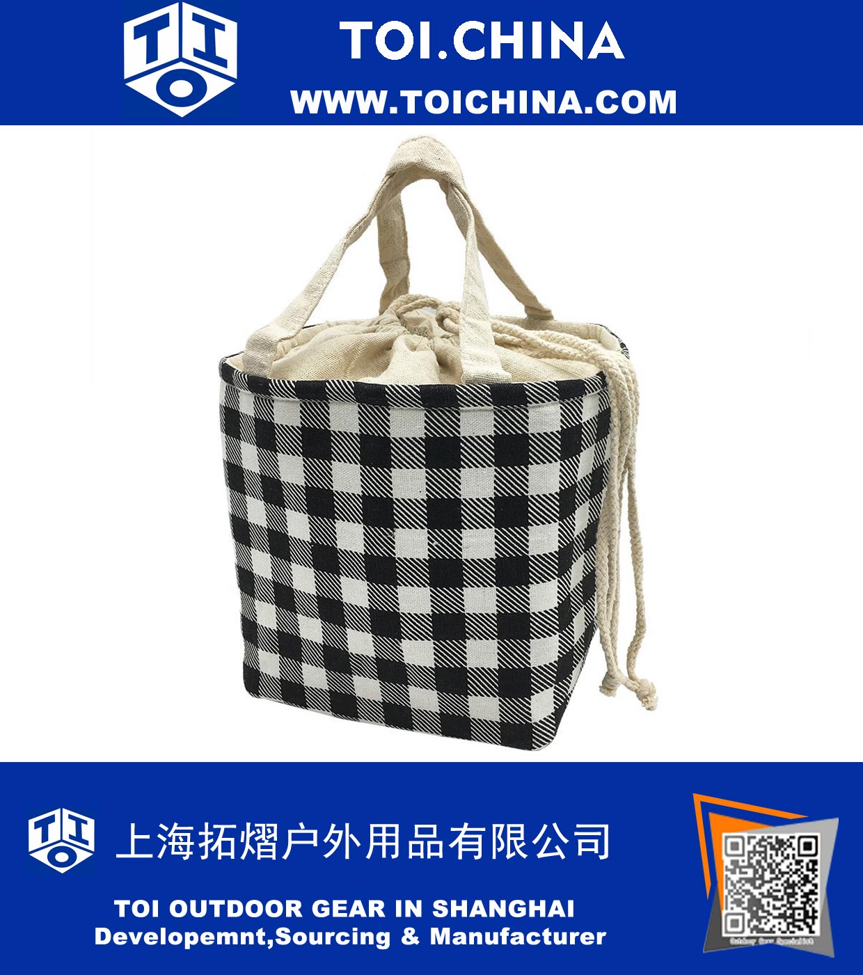 Insulated Lunch Bag Black and White Drawstring Lunch Tote Aluminum Film Pack Cooler Bag Reusable Grocery Bag