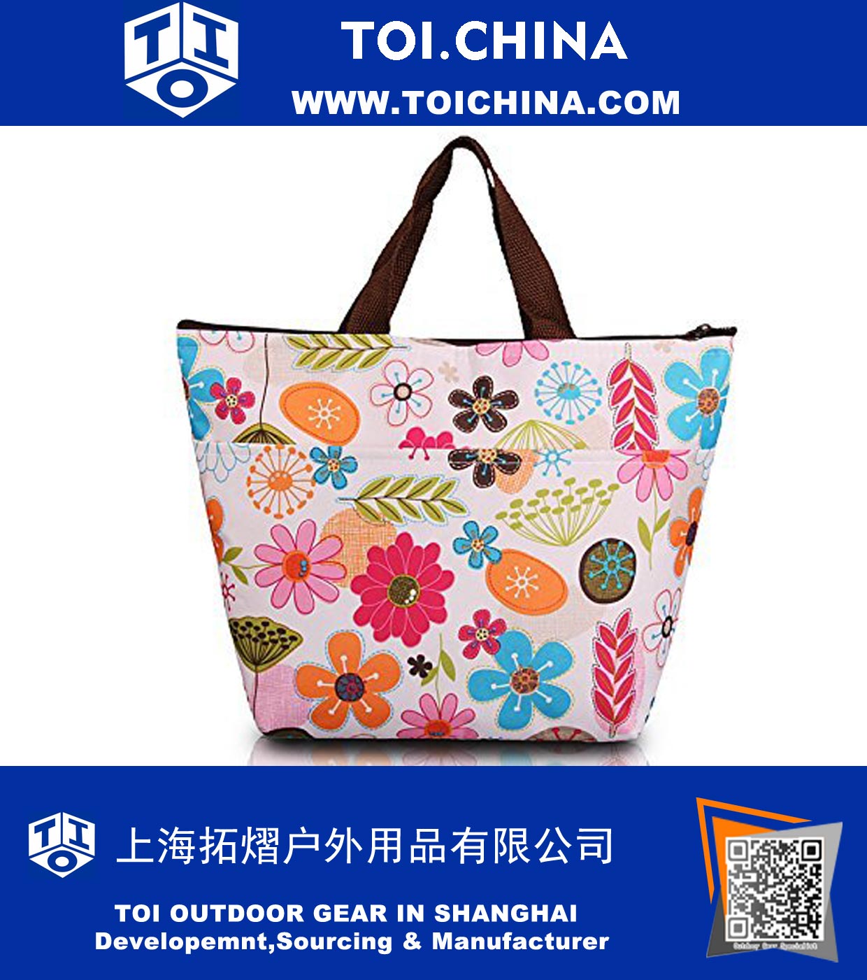 Insulated Lunch Bag Fashion Cute Waterproof Picnic Dinner Reusable Bento Box Holder Case Container Tote Bags Cooler Travel Zipper Organizer, Flower
