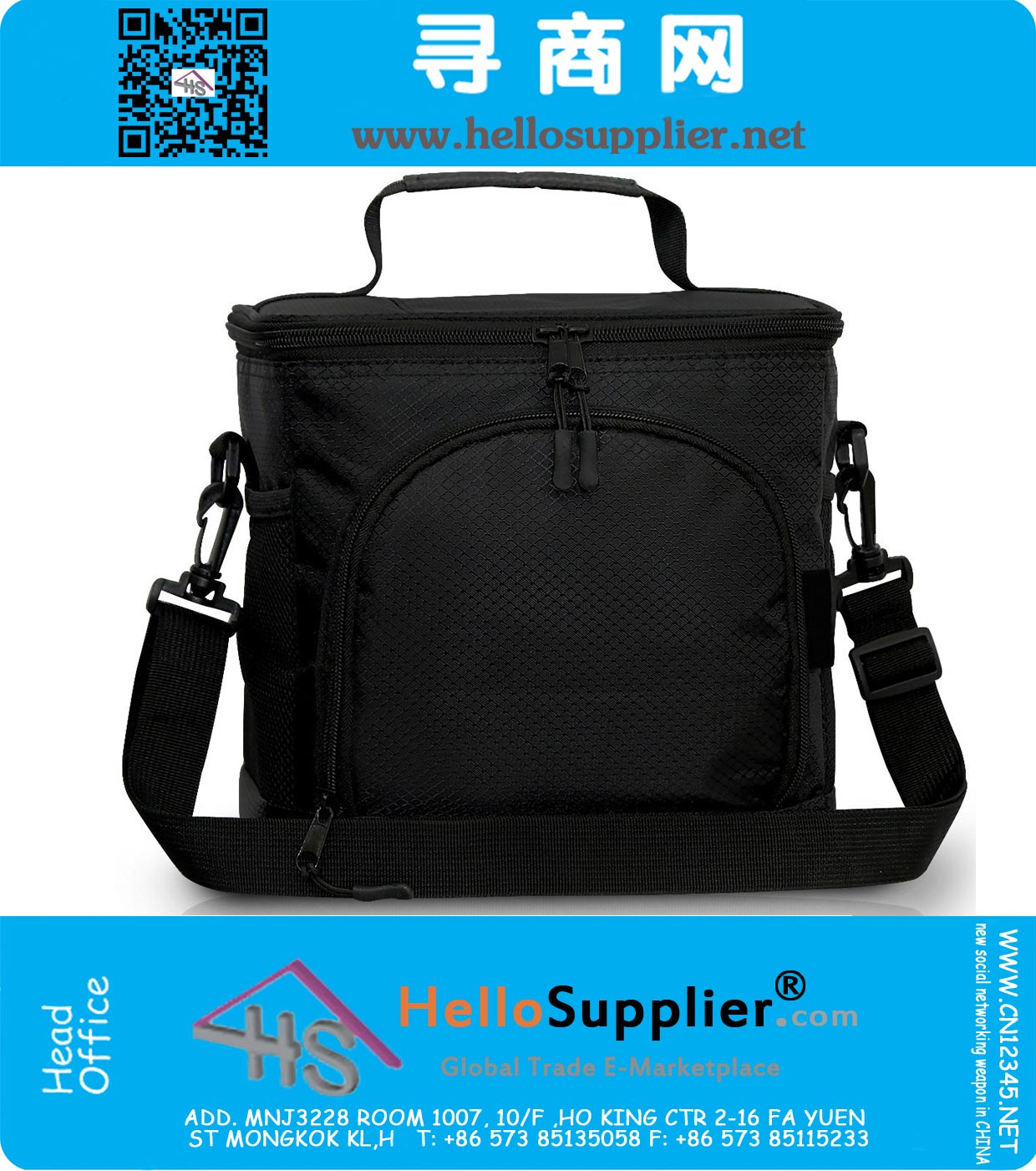 Isolierte Lunch Bag mit 2-Wege-Reißverschluss Doppel-genähte Nylon große Mesh-Seitentaschen und 48-Zoll-abnehmbaren Schultergurt