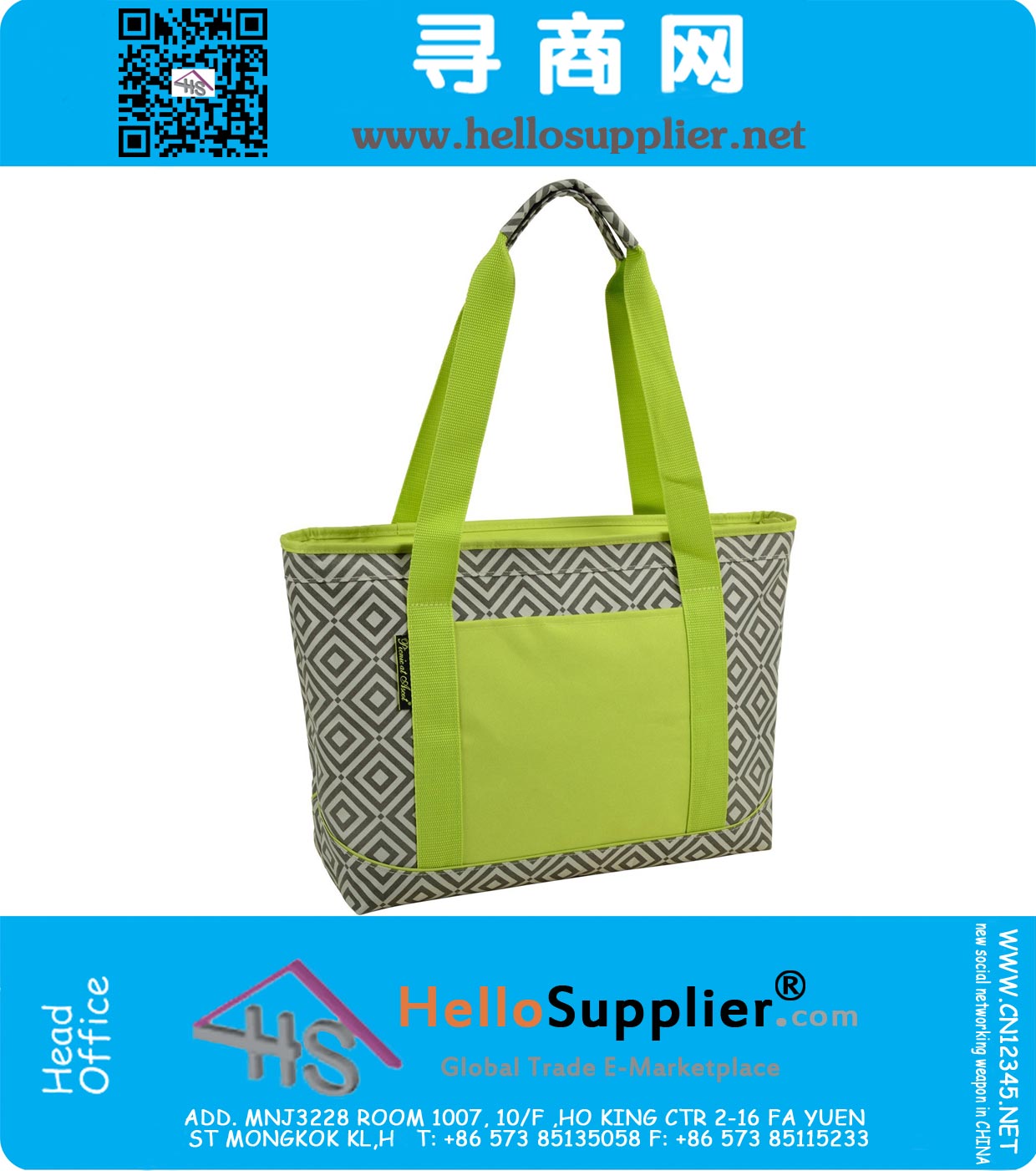 Large Thermal Cooler Tote Bag with 2 Freezer Ice Packs. Insulated Tote makes a great Picnic Bag, Shopping bag, Beach Tote and Drink Cooler