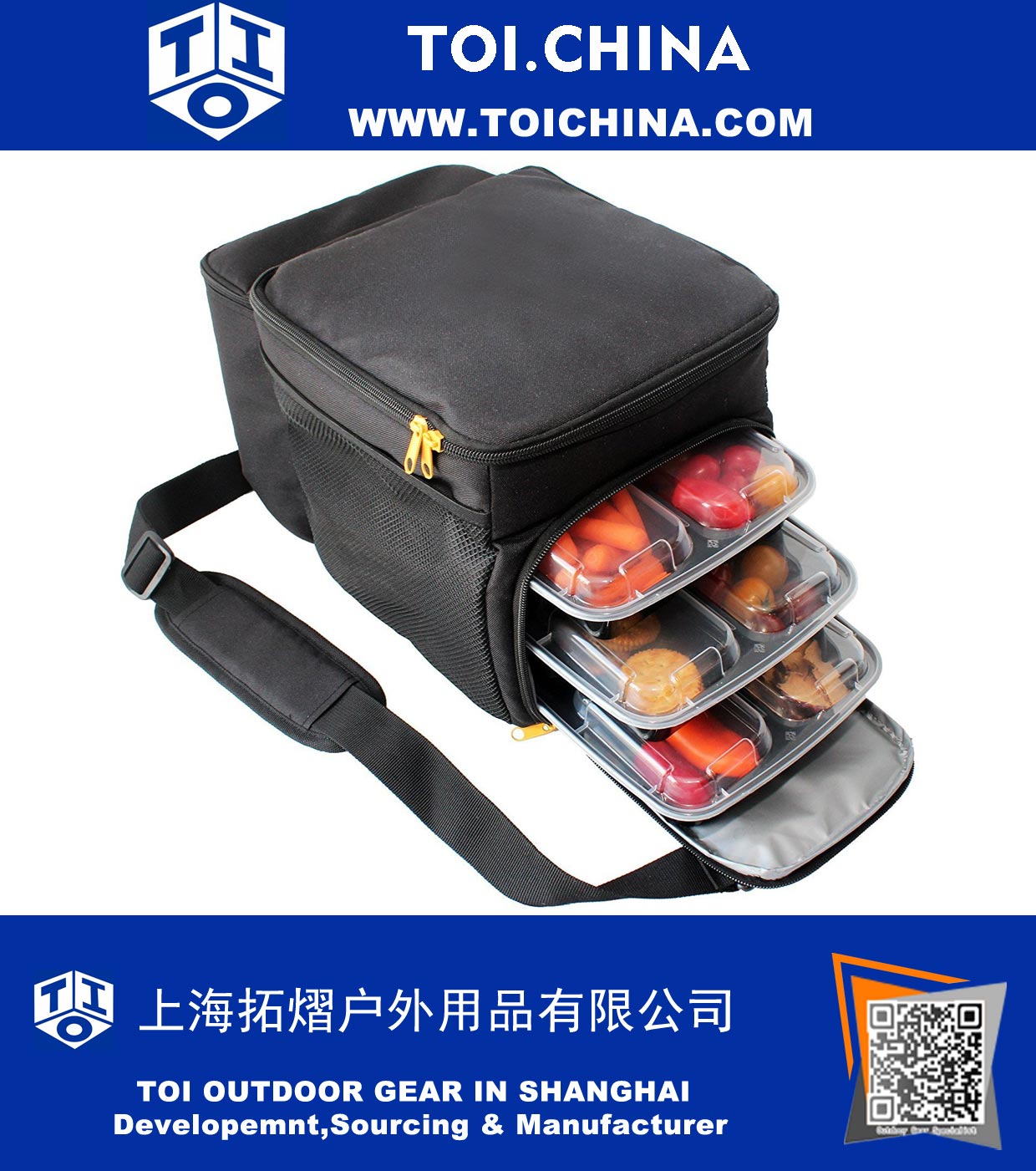 Refrigerador de preparación de comidas y bolsa de viaje con contenedores de múltiples compartimentos de control de 6 porciones (3 en la bolsa y 3 extra) y paquete de hielo