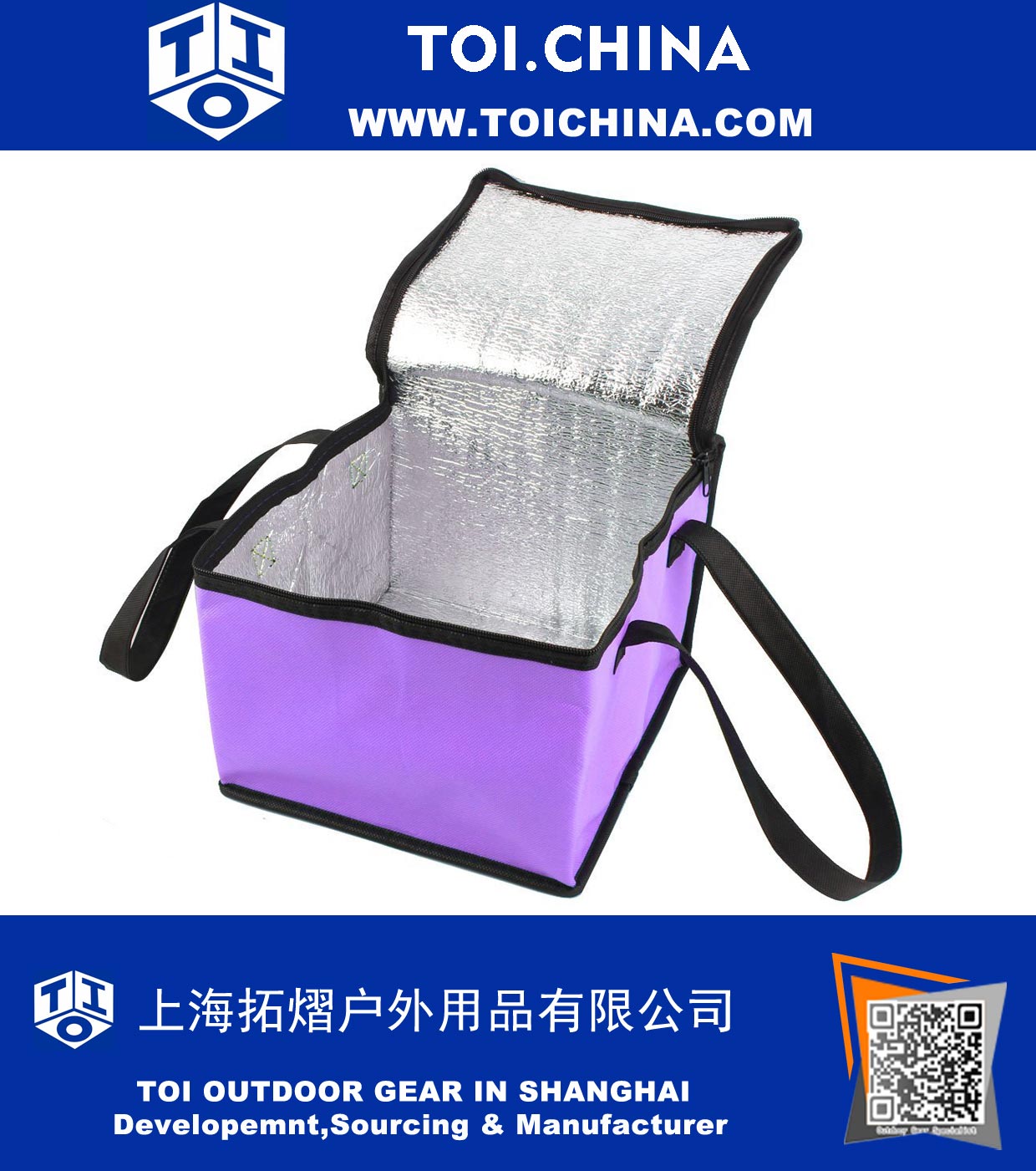 Открытый квадратный Shaped Zippered Food Beverage Holder Handle Cooler Lunch Bag