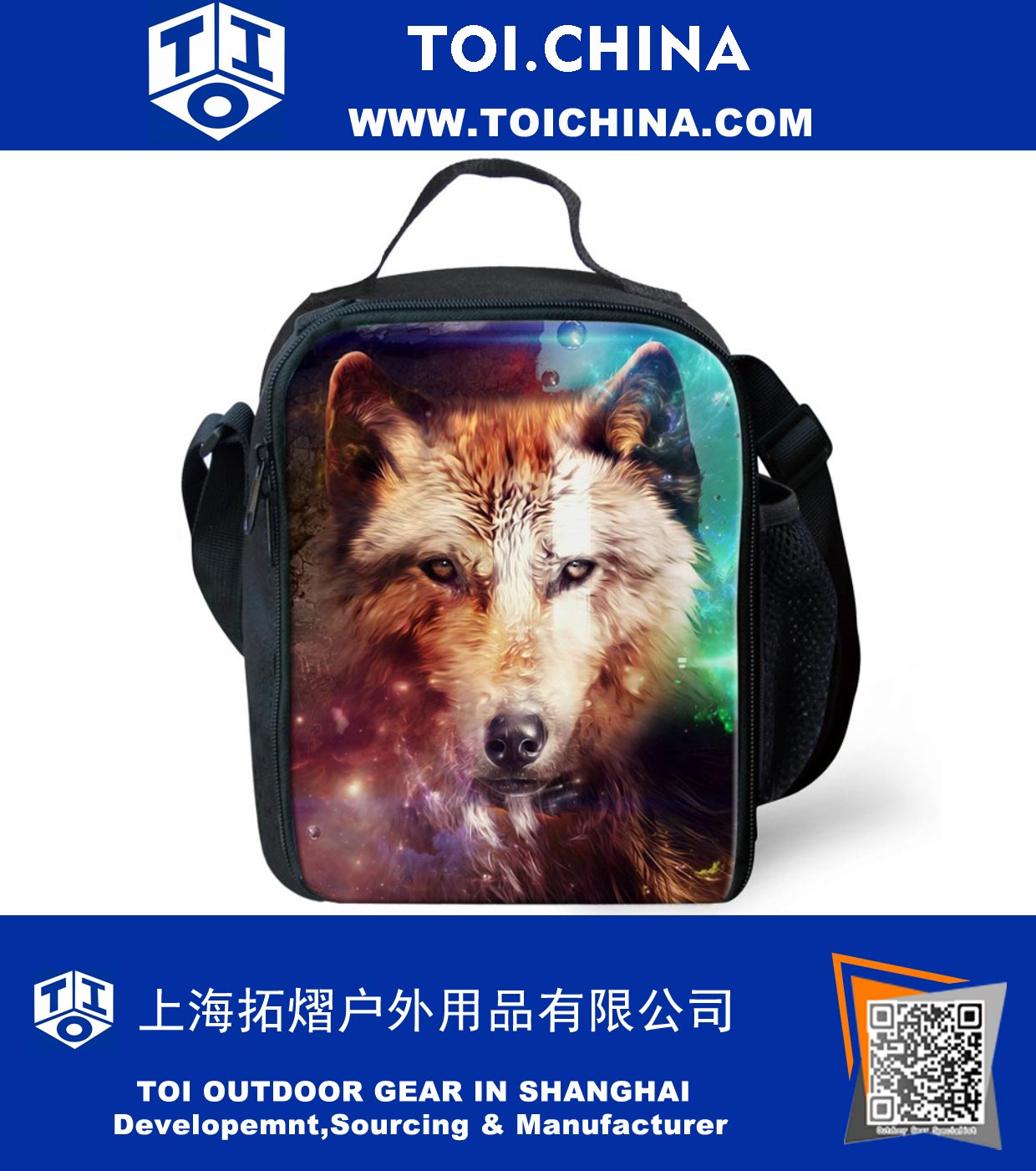 Personalized Insulated Lunch Bag for Kids Boys Colorful Wolf Printed Lunchbox Tote Food Container Cooler Boxes for School Picnic Travel