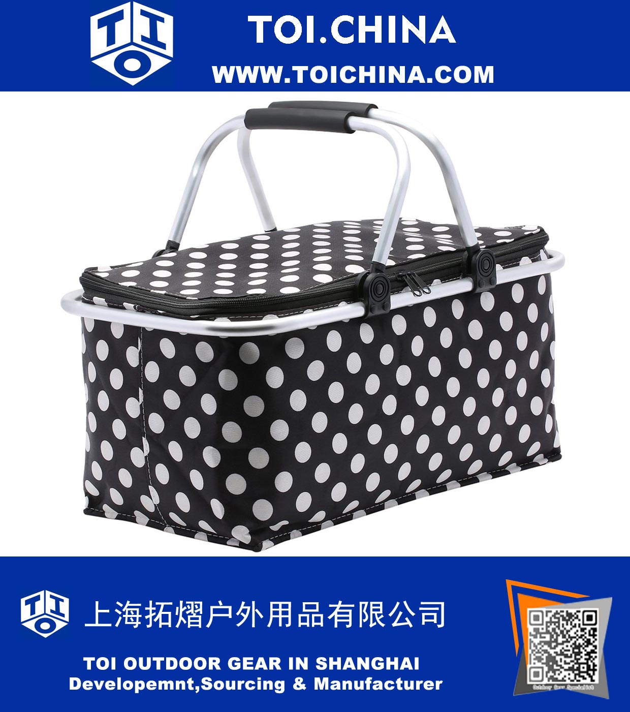 Picnic Basket, Insulated Folding Collapsible Market 600D Oxford Zip Closure Basket with Carrying Handles for Outdoor Picnic