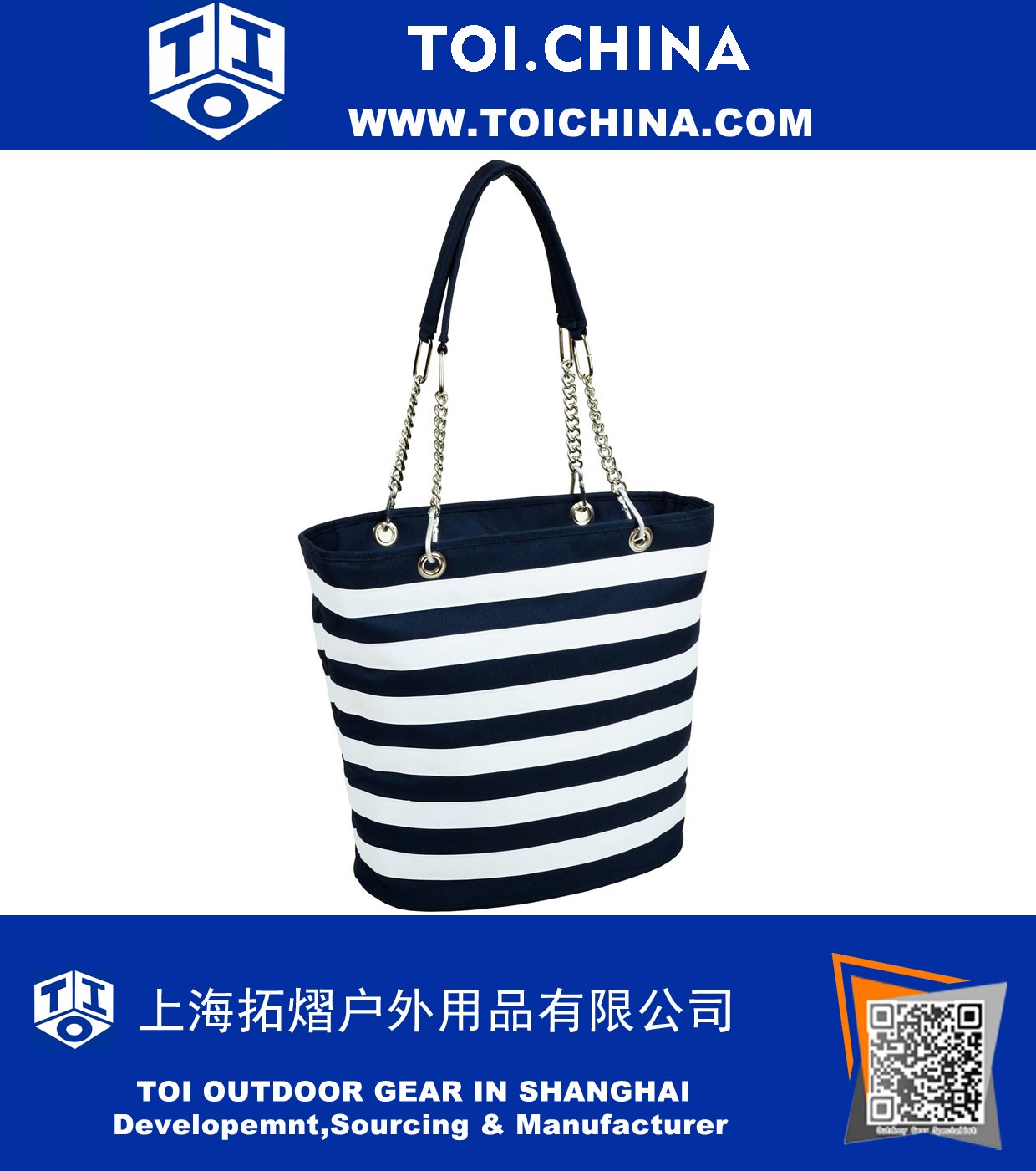 Piquenique em Ascot Large Insulated Fashion Cooler Bag - 22 pode Tote - Blue Stripe