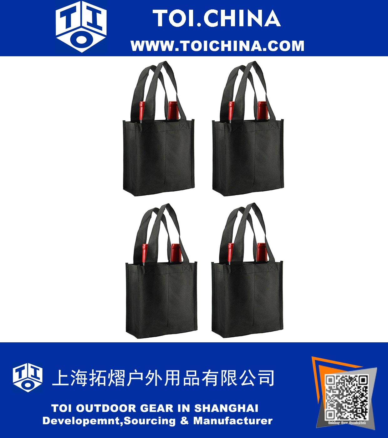 Reutilizable 2 botellas de vino Tote- 4 Pack