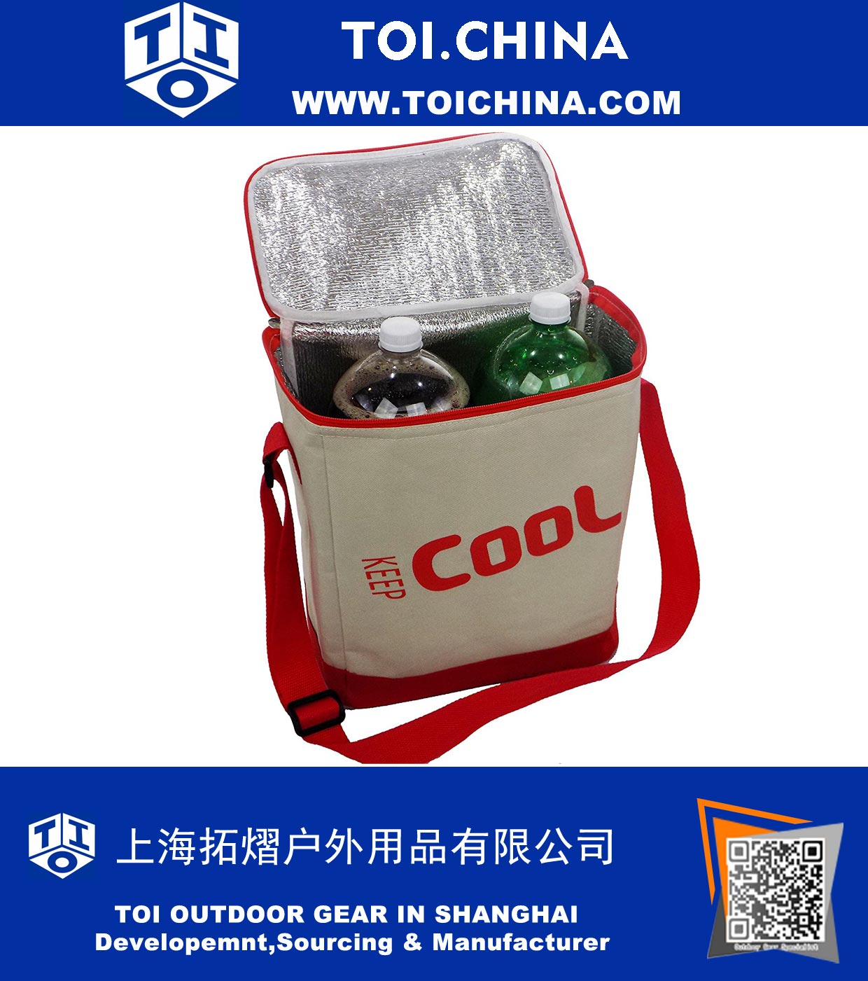 Soft Cooler Bag with Aluminum Thermal Liner and Adjustable Shoulder Strap, Red and White