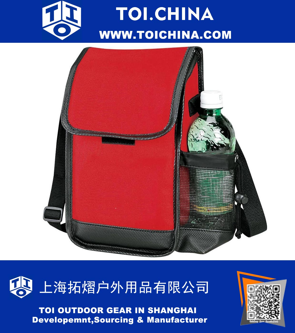 Thermal Insulated Cooler Lunch Bag 600D Polyester PVC Backing with Leatherette Trim Side Bottle Holder