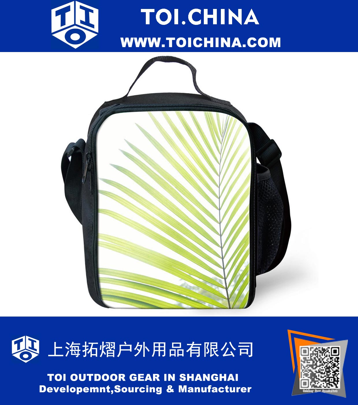 Thermal Insulated Green Leaf Printing Lunch Box Tote Handbag Cooler Bag Food Container Lunchbag Tote for Kids