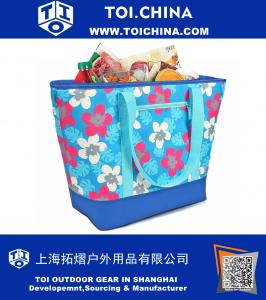12 Gallon Insulated Mega Tote Blue Flowers Outdoor Picnic Cooler Bag for Camping, Sports, Beach, Travel, Fishing