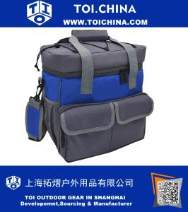 24-lata refrigerador saco isolado almoço saco exterior com alça de ombro destacável e ajustável, abridor de garrafas de bônus, azul e cinza