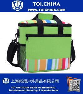 24-can Large Capacity Soft Cooler Tote Insulated Lunch Bag Green Stripe Outdoor Picnic Bag