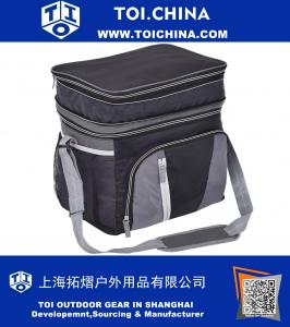 24 Can Double-layer Cooler Bag Ice Pack Lunch Container Zipper Shoulder Straps