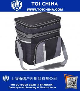 24 Can Double-layer Cooler Bag Ice Pack Lunch Container Zipper Shoulder Straps