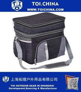 24 Can Double-layer Cooler Bag Ice Pack Lunch Container Zipper Shoulder Straps