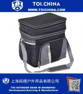 24 Can Double-layer Cooler Bag Ice Pack Lunch Container Zipper Shoulder Straps