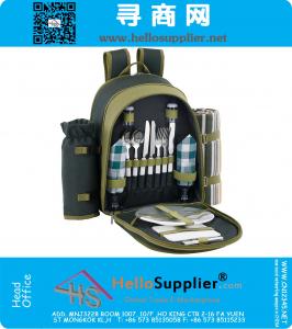 2 Person Blue Picnic Backpack Hamper with Cooler Compartment includes Tableware & Fleece Blanket