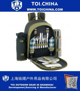 2 Person Blue Picnic Backpack Hamper with Cooler Compartment includes Tableware & Fleece Blanket