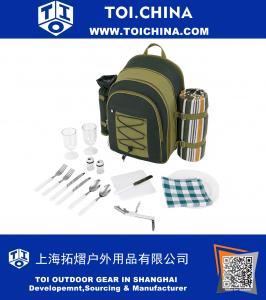 2 Person Blue Picnic Backpack Hamper with Cooler Compartment includes Tableware & Fleece Blanket