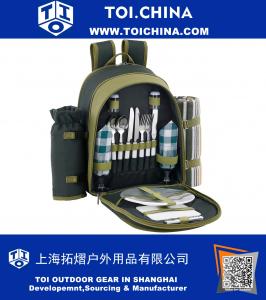 2 Person Blue Picnic Backpack Hamper with Cooler Compartment includes Tableware & Fleece Blanket