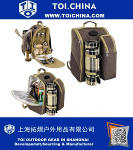 Mochila de picnic para 2 personas con compartimentos de almacenamiento con refrigerador aislado. Accesorios y manta incluidos