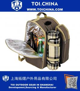 2 Person Picnic Backpack..with insulated cooler storage compartments. Accessories and blanket included