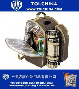 Mochila de picnic para 2 personas ... con compartimentos de almacenamiento con refrigerador aislado. Accesorios y manta incluidos