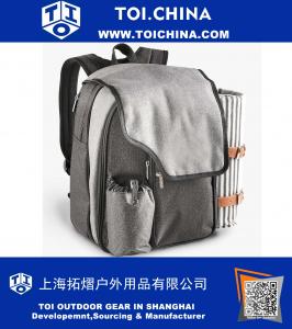 2 Person Premium Picnic Backpack With Blanket – Woven Grey Finish, Includes 17 Piece Dining Set & Cooler Compartment to Keep Food Chilled