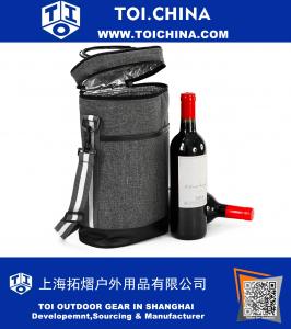 2 Wine Tote Carrier - Sac isotherme pour pique-nique portable isolé avec sangles d'épaule et poche extérieure en gris - Sac de voyage à vin Parfait pour le camping pique-nique Fêtes de voyage au parc de plage Concerts de mariage