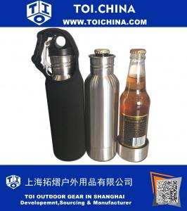 2 X Stainless Steel Beer Bottle Holder Insulator With Opener and Carrying Case