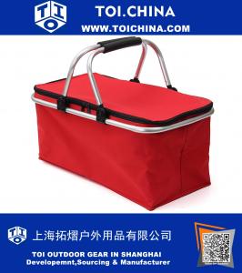 30L Insulated Folding Collapsible Market Picnic Basket Protoble Cooler Bag with Handles and Zipper for Outdoor Camping Hiking Fishing Red