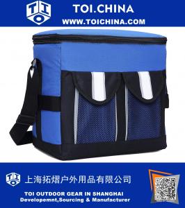 30 latas bolso plegable más flexible suave bolsa de almuerzo picnic aislada para adulto, hombres, mujeres, revestimiento a prueba de fugas, azul, grande