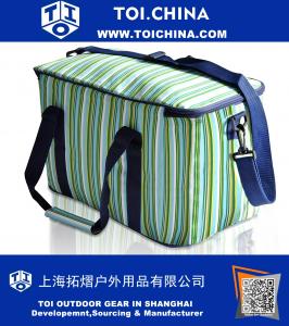 36 Can Large Picnic Cooler Bag Lunch Bag, Green And Sapphire Stripe