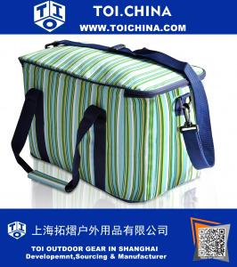 36 Can Large Picnic Cooler Bag Lunch Bag, Green & Sapphire Stripe