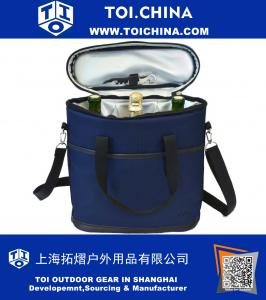 Porte-bouteilles de vin 3 bouteilles - Sac fourre-tout isotherme de voyage pour champagne Pique-nique Cooler Dark Navy