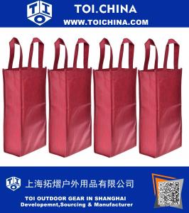 4 Pack Non-Woven 2-Bottle Wine Tote Bag Holder, Reusable Gift Bag