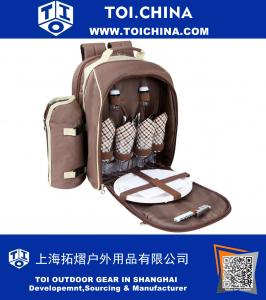 4 Person Picnic Backpack - Cutlery Set(29pcs) and Wine Holder - Roomy Cooler Bag - Perfect for Concert, Beach, Parks or Hikes