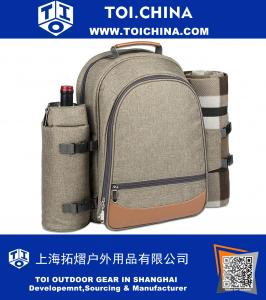 Mochila de picnic para 4 personas con compartimiento más fresco, portavasos de botella desmontable, forro polar de gran tamaño forro polar resistente al agua y set completo de cubiertos de acero inoxidable